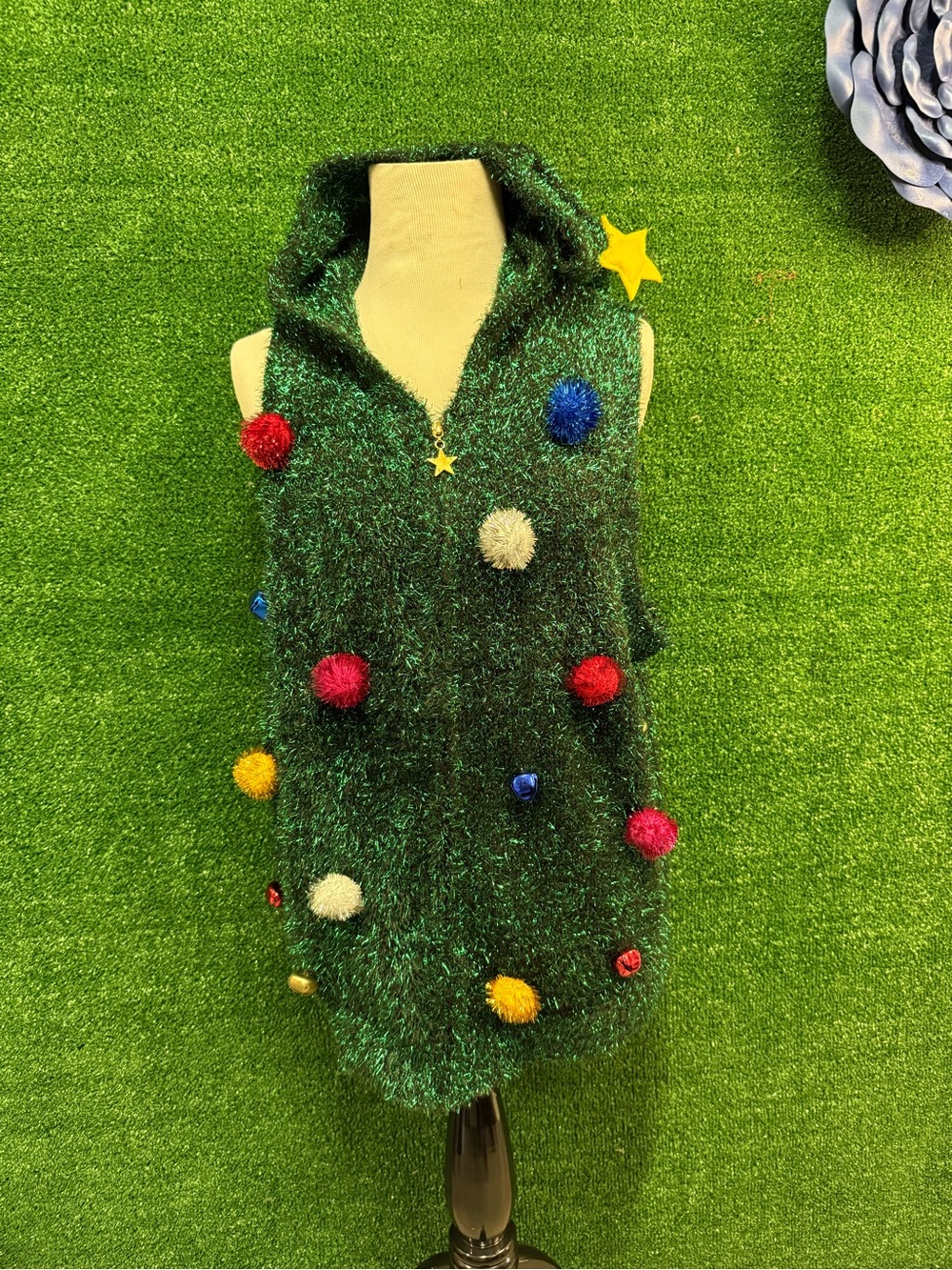 Blizzard Bay green metallic knit Christmas tree hooded full zip vest XL